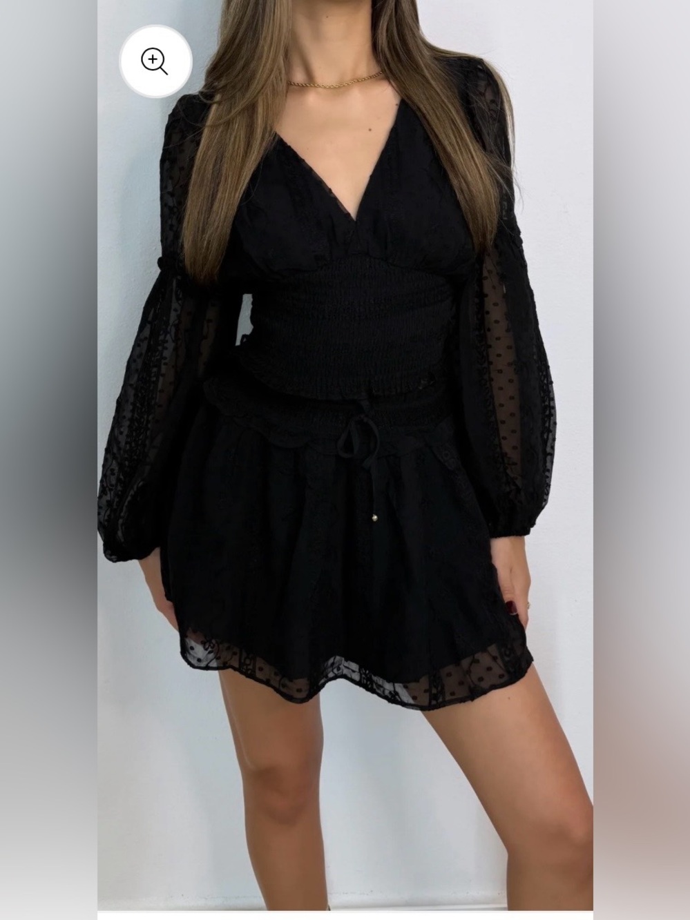 Mustard Seed Black Swiss Dot Lace Long Sleeve Crop Top & Mini Skirt Set NWT S